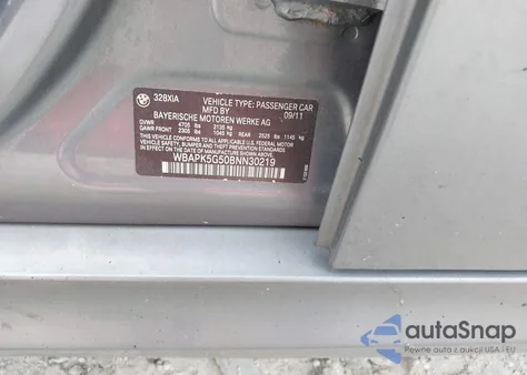 2011 BMW 328I xDrive из США, поврежденный, VIN WBAPK5G50BNN30219